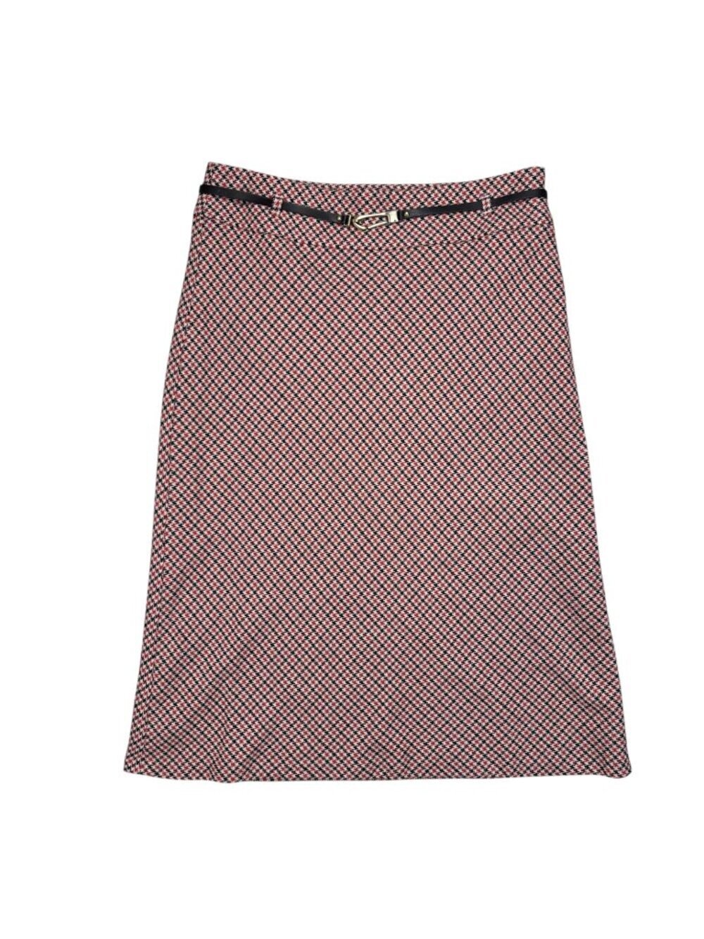 Talbots 8 Midi Skirt Belted Equestrian Preppy Houndstooth Office